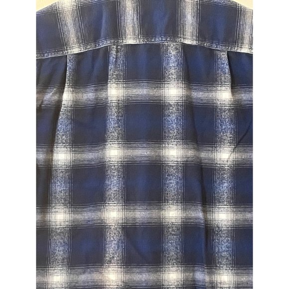 Mens Medium Blue White Plaid Flannel Long Sleeve Shirt Checked - Picture 9 of 9
